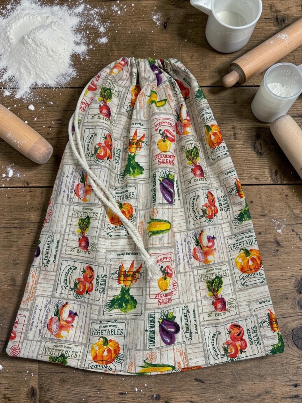 Vegetable Print Cotton Bread Bag, Reusable Bread Storage Bag, Fresh Bread Keeper - Picture 6 of 6